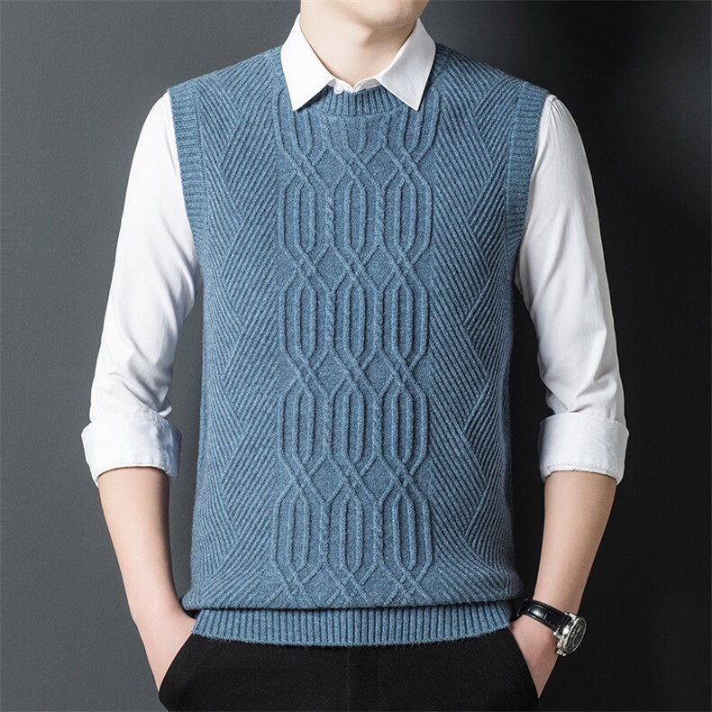 春季新款无袖毛衣中年男士V领商务休闲宽松马甲套头针织坎肩上衣，男装背心/马甲，电商B212（原钱塘6029）