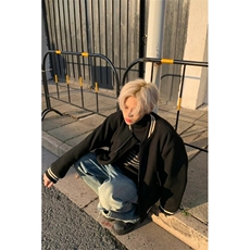 秋冬季宽松重磅美式男士痞帅简约高级感短款棒球服夹克时髦外套，男装夹克，星座601-1