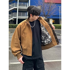 潮老怪纯色简约百搭青年痞帅工装夹克男2025春季时尚学生上衣外套，男装夹克，四季星座505