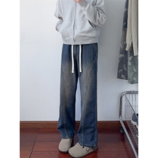 B221美式ins高街小众松紧腰宽松直筒牛仔裤LK25435-特P45控78，男装牛仔裤，电商B221