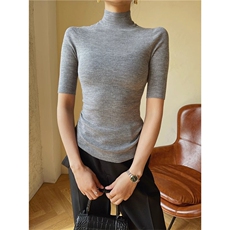 2024年夏季新款女时尚百搭显瘦圆领套头纯色针织衫，女装针织衫/毛衣，挚尚羊绒