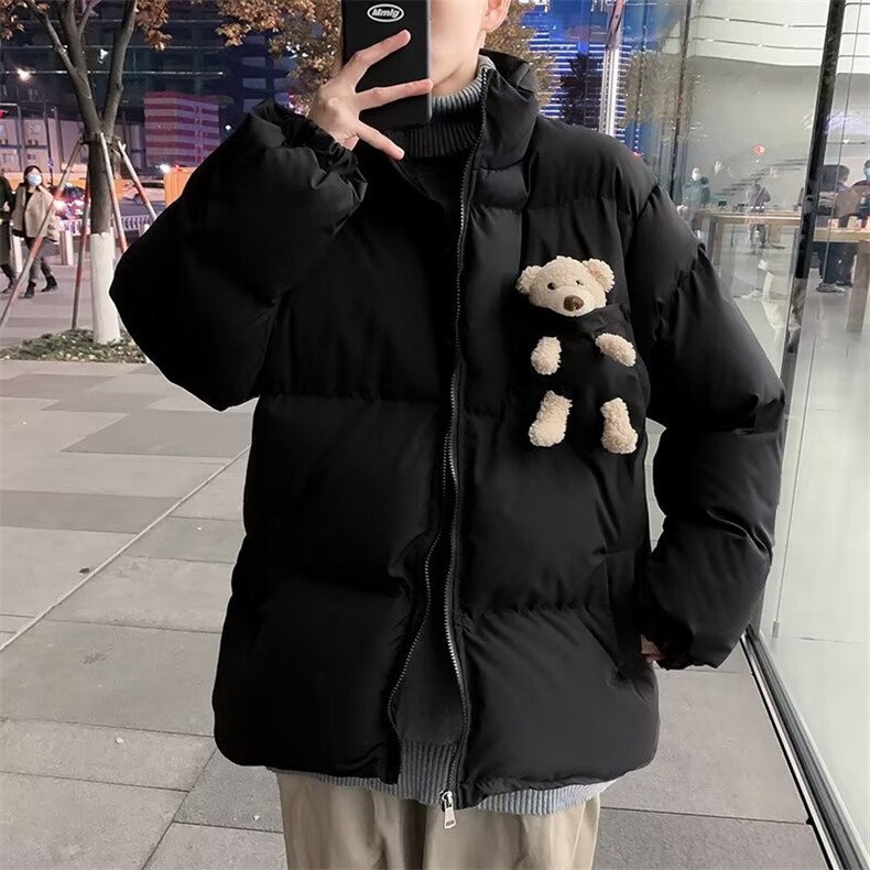 小熊立领冬季宽松加厚情侣面包服外套港风休闲棉衣男W6077-P66,男装棉衣,星座512-2