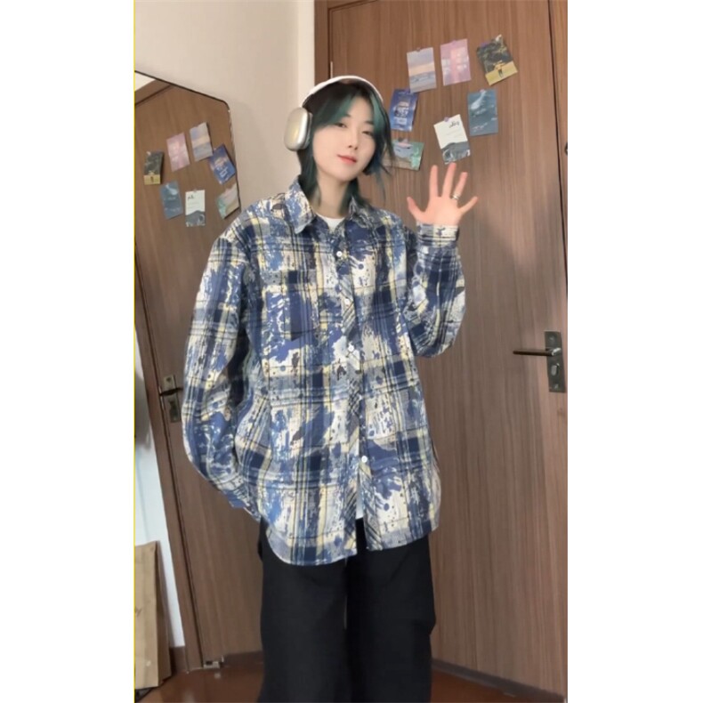 控价69港风格子衬衫印染渐变宽松外套格子外套CS2498P50,男装衬衫,电商A128