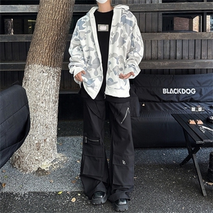 美式高鲨鱼拉链刺绣卫衣男女同款情侣春秋薄款hiphop原创连帽开衫图片