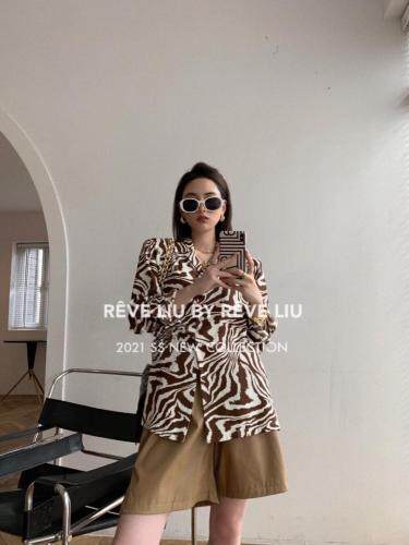 斑马纹衬衣，女装，REVE LIU