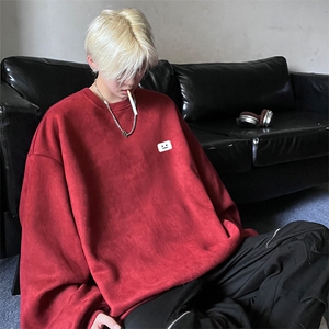 抖音品质麂皮绒笑脸小标简约宽松圆领卫衣JK23341特批36控59图片