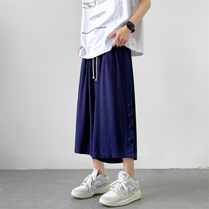8XL-M新中式亚麻裤男七分裤阔腿裤垂感休闲短裤风棉麻K966P45图片