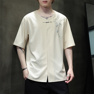 新中式金属扣风潮T恤短袖民族服竹子刺绣汉服时尚T2410-P55图片