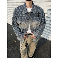 美式高街牛仔外套男士韩版潮流提花帅气2025春季ins外套W6359-P87，男装工装外套，星座412-3
