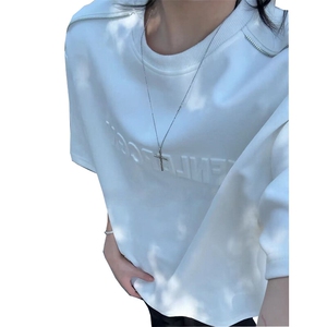 夏季美式高街cleanfit凹凸字母钢印短袖货号T25182P35图片