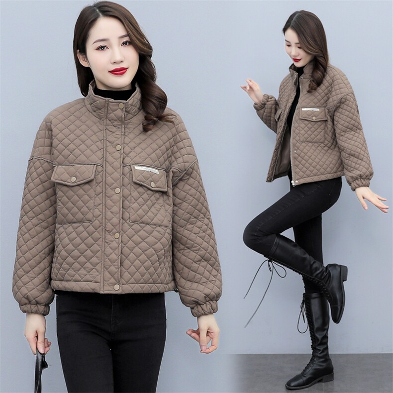 chic菱格棉服女2021年冬季新款棉衣棉袄ins潮韩版宽松短款图片
