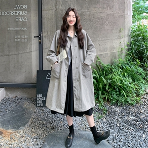 浅灰色时尚显瘦风衣外套女2025春秋季新款韩系时尚宽松中长款大衣图片