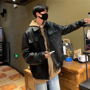 春秋机车服皮衣男原PU好皮双层气春季男青年痞帅皮夹克外套 W9287图片