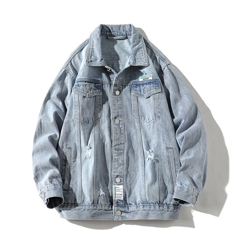 jk820-p85-限价128 白底牛仔夹克肥仔秋款量足印花大码图片