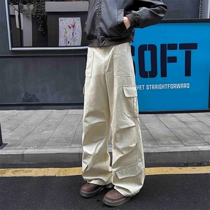 纯棉褶皱多口袋直筒潮流百搭显瘦休闲工装裤男K24091-特P55控108图片