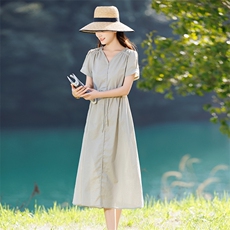 2026年春季优雅气质短袖亚麻棉城市通勤旅游沙滩聚会逛街，女装连衣裙，江南依恋