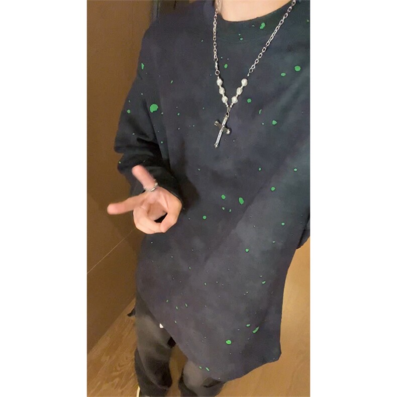 漆点长袖休闲宽松卫衣简约破洞圆领上衣男W4675-P48【特价】,男装卫衣,电商A007