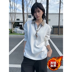 简约格子假两件polo翻领加绒加厚卫衣男款长袖打底衫套头，男装T恤，四季星座505