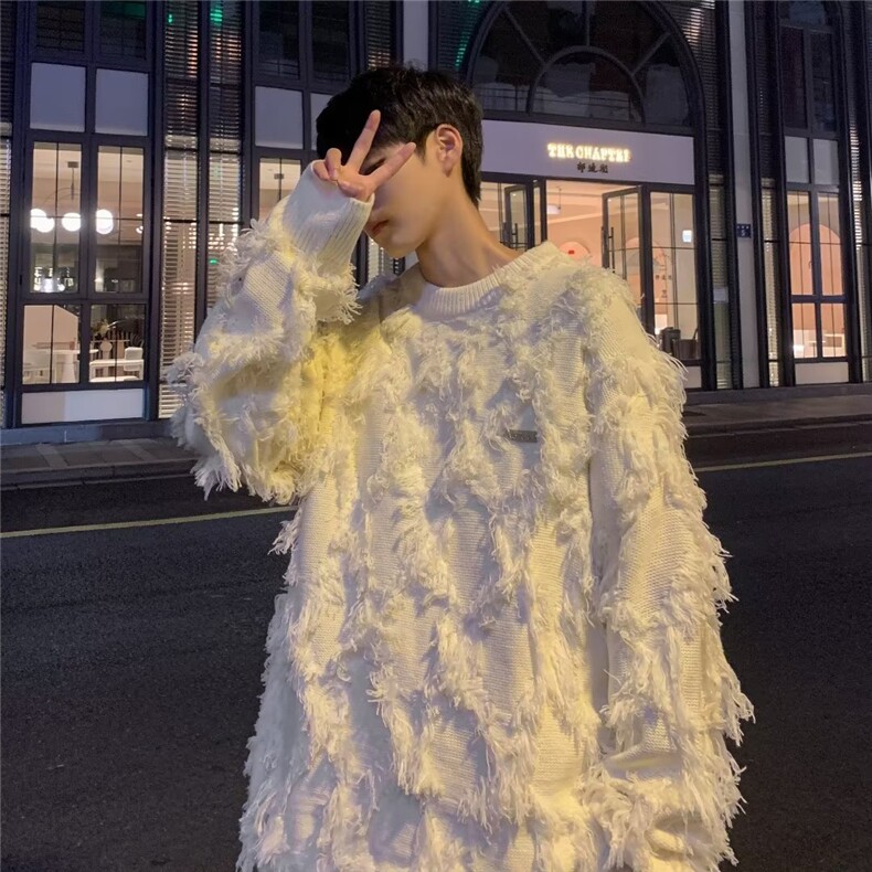 美式潮牌流苏套头毛衣男女百搭情侣款温柔风软糯长袖针织衫-M2951,男装针织衫/毛衣,星座601-2
