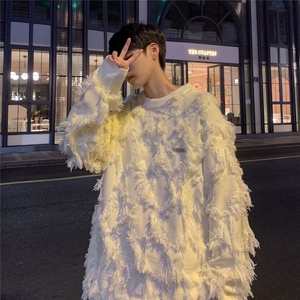 美式潮牌流苏套头毛衣男女百搭情侣款温柔风软糯长袖针织衫-M2951