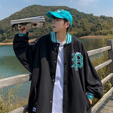 棒球服牛仔外套男韩版潮流拼色2023秋冬新款ins宽松夹克W4008-P58，男装大码男装，星座412-2