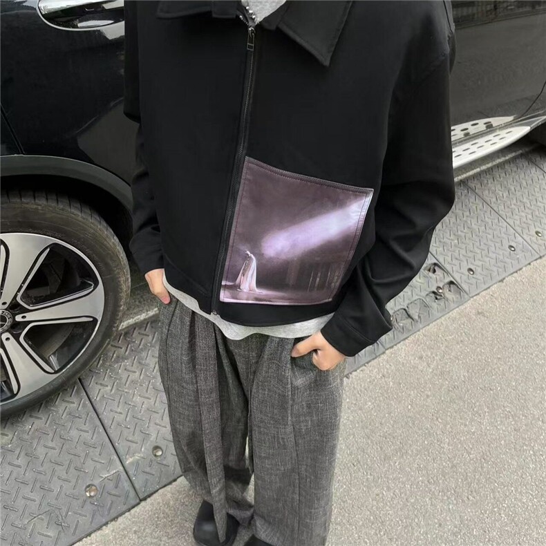网络图现货  美式复古夹克高级设计拼接长袖cleanfit外套J690-P65图片