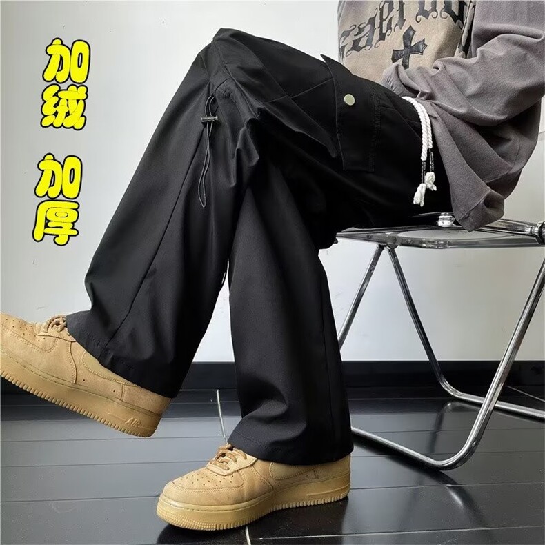 加绒工装休闲裤男港风潮流高街帅气2024冬季新款ins长裤K4837-P43,男装休闲裤,星座412-2