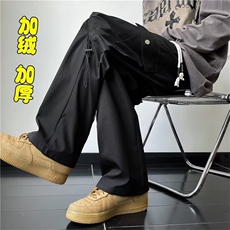 加绒工装休闲裤男港风潮流高街帅气2024冬季新款ins长裤K4837-P43，男装休闲裤，星座412-2