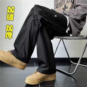 加绒工装休闲裤男港风潮流高街帅气2024冬季新款ins长裤K4837-P43图片