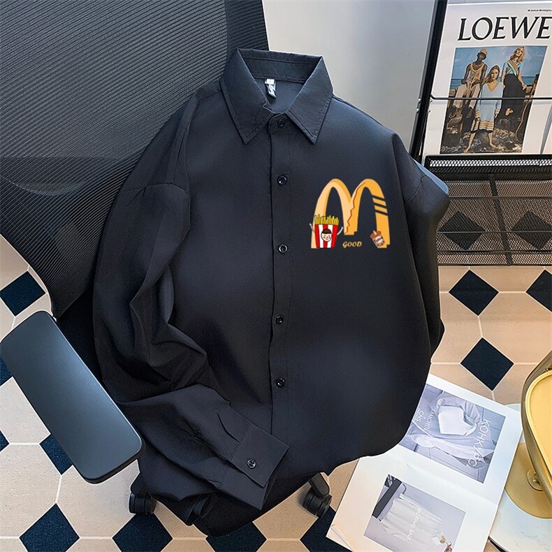 宽松冰丝垂感男长袖秋季潮痞帅dk外套休闲衬衣1136/P35，男装衬衫，星座506B