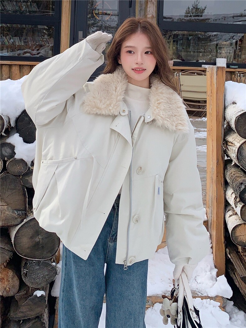 羊羔毛翻领加厚保暖派克服女冬小个子洋气减龄外套,女装派克服,2C225