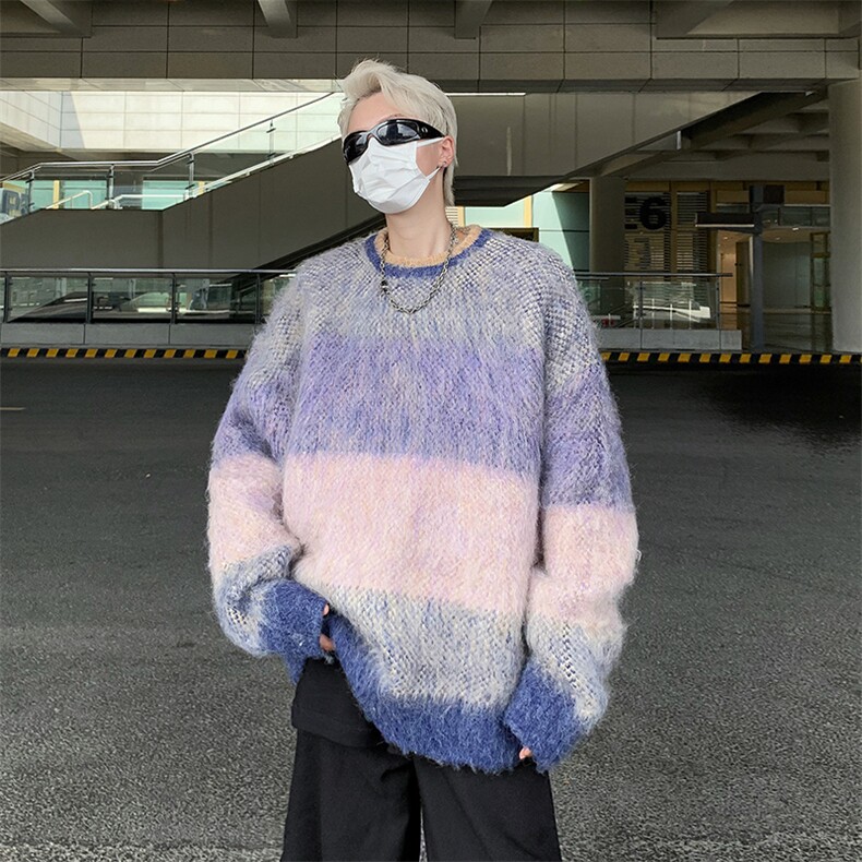 慵懒风撞色毛衣男美式复古休闲软糯针织衫小众百搭线衣MY0214-P50,男装针织衫/毛衣,星座308B-1