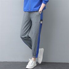 时尚拼接撞色休闲裤女宽松显瘦运动卫裤，女装休闲裤，依恋蒂丝