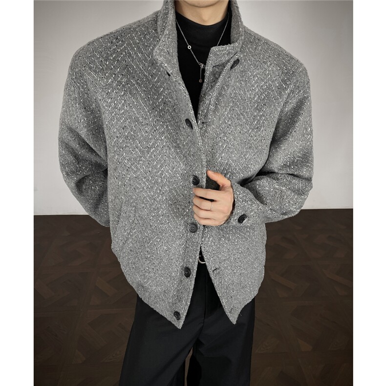 鱼骨条纹呢子内胆加棉加厚棉衣宽松立领棉服A170-N63-P118,男装棉衣,电商A170