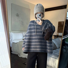 秋冬新款条纹针织套头上衣时尚百搭，女装针织衫/毛衣，泰沅羊绒