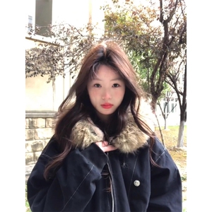 现货重磅boxy短款棉衣座山雕大毛毛领男女棉服水洗工装厚外套图片