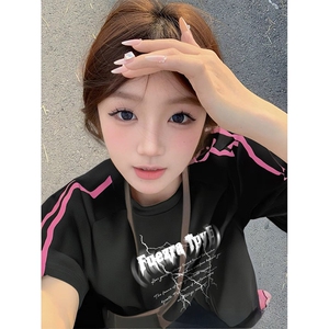 抖音得物品质二开240克宽松纯棉美式潮牌印花三条杠中性风短袖T恤图片