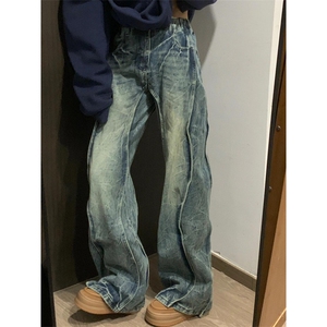 【有货】闪电纹拼接重磅牛仔裤设计感美式hiphop裤子A203LL-特P60图片