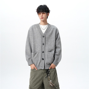 8XL-M大码V领开衫毛衣外套男日系复古宽松慵懒风针织衫KS002p55图片