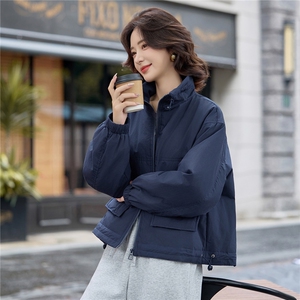 咖色立领夹棉服女短款厚外套秋冬2025新款休闲二棉衣小个子棉袄图片