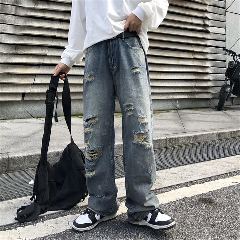 破洞牛仔裤男韩版潮流高街帅2023秋季新款ins宽松休闲裤K2207-P43,男装牛仔裤,星座412-3