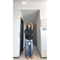 现货三防重磅硬挺boxy短款羽绒棉衣座山雕大毛毛领PU皮棉服外套冬，男装棉衣，电商A486-1
