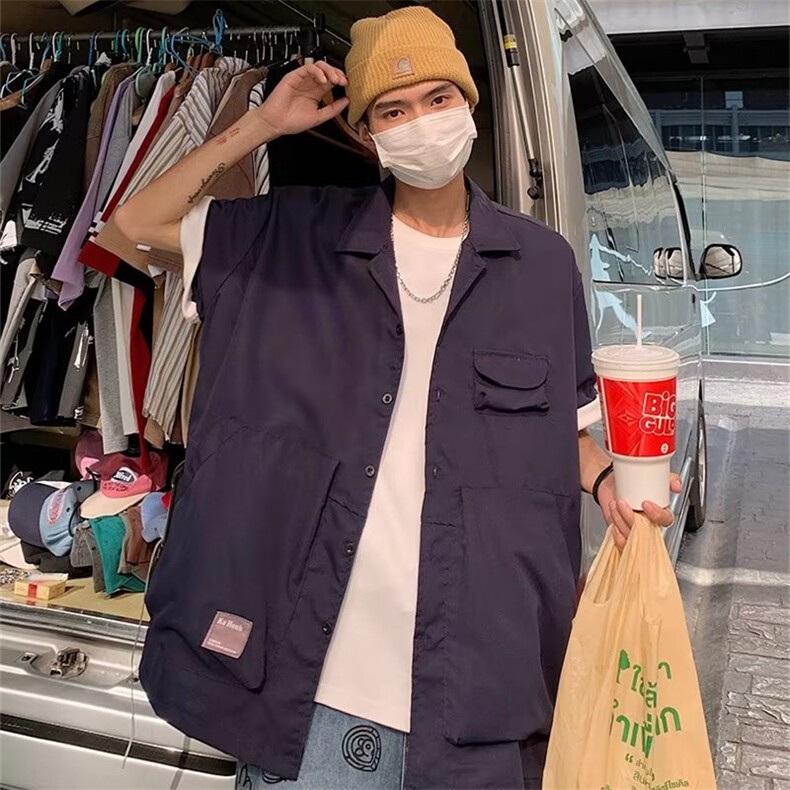 夏季日系cityboy口袋短袖衬衫工装宽松机能男女衬衣潮S228-P38,男装衬衫,星座1008