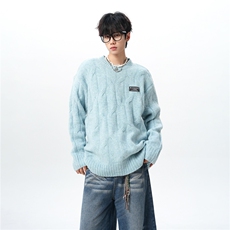8XL-M圆领毛衣男秋冬慵懒风宽松情侣装麻花针织羊毛衫MY19004P68，男装针织衫/毛衣，电商B312
