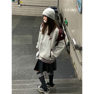 美式樱桃刺绣棒球服外套春秋新款复古夹克JK779-P59图片