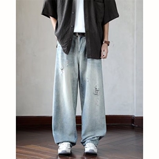 GN8113P50美式破洞水洗牛仔裤2025潮男日系刮烂宽松直筒休闲长裤，男装牛仔裤，星座1108-5