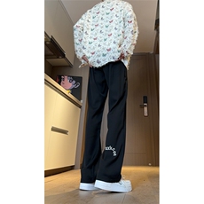 现货早秋黑色微喇裤脚刺绣休闲垂坠感西裤男K799-P50控78，男装西裤，星座205