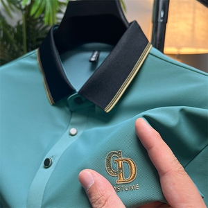 polo衫中年商务休闲男装夏季新款男士短袖T恤半袖翻领宽松上衣服图片