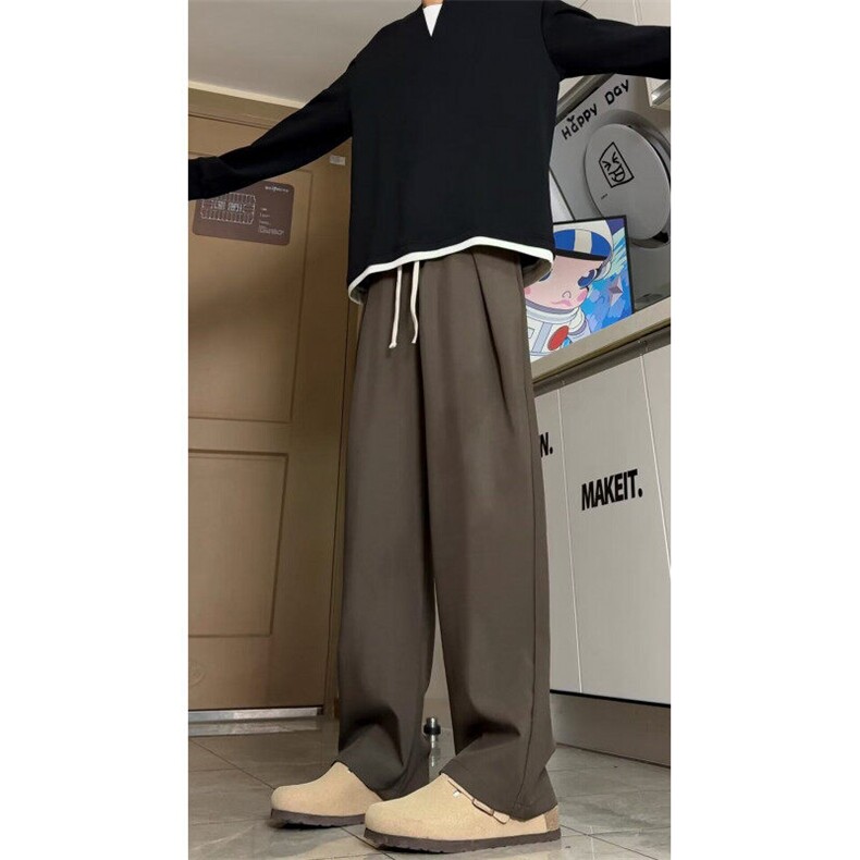 高街微喇黑色休闲裤男潮牌高级感cleanfit西裤宽松直筒百搭长裤子图片