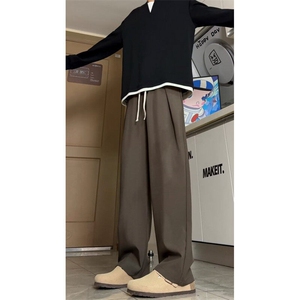 高街微喇黑色休闲裤男潮牌高级感cleanfit西裤宽松直筒百搭长裤子图片